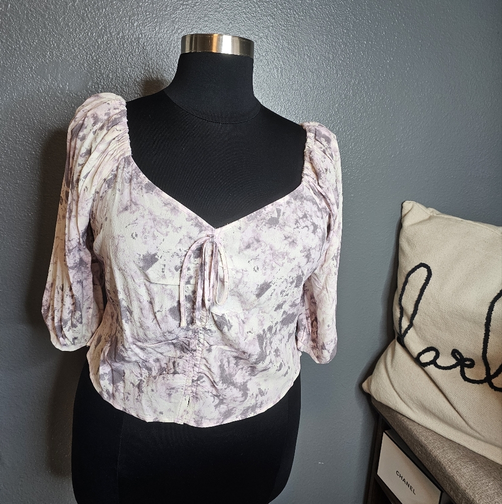 Nordstrom brand Open edit Tie Front Puff Sleeve Blouse purple size 2X. - Picture 4 of 9